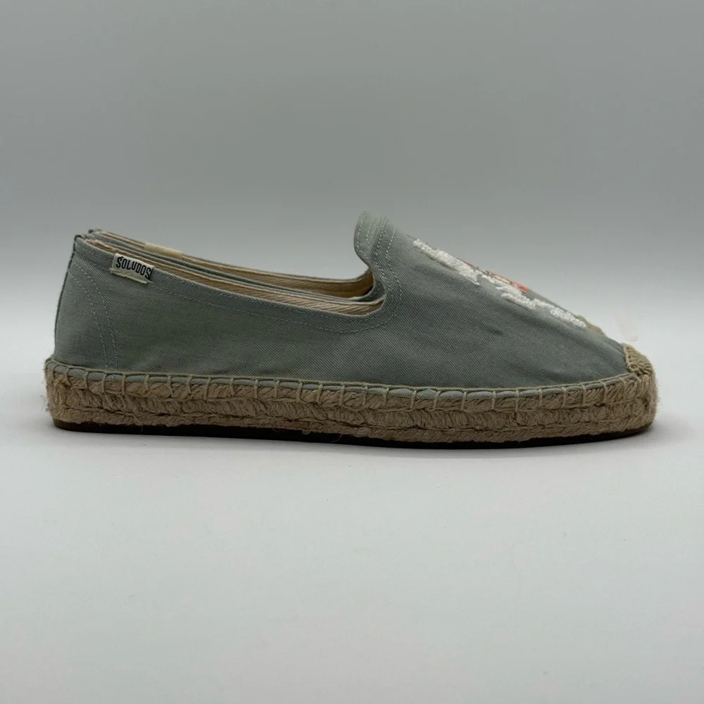 Soludos La Vie En Rosé Embroidered Espadrille Flats Blue Canvas Slip-On Shoes